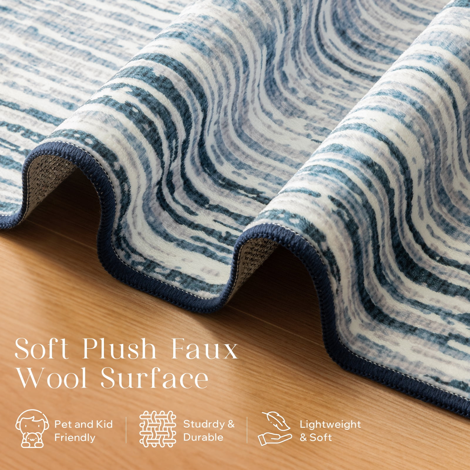 Phantoscope 4'x6' Washable Indoor Area Rug Classic Printed Carpet Non-Slip Thin Low-Pile Rug for Living Room Bedroom Dining Room, Blue