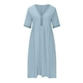 thumbnail image 6 of Women's Summer Dresses Under $10 New Color Short-sleeved Lace V-neck Waistline Hem Dress, 6 of 6