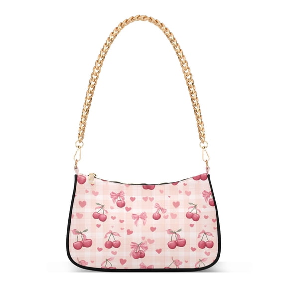 Print Tote Bag for Women Cute Pink Cherries with Bows Shoulder Bag Shoulder Handbags Chain Strap