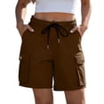 thumbnail image 4 of Costeam Womens Cargo Bermuda Shorts Lightweight Casual Summer Dual Button Flap Cargo Pockets Drawstring Elastic High Waist Loose Relaxed Mid Knee Walking Lounge Short Pants, 4 of 8