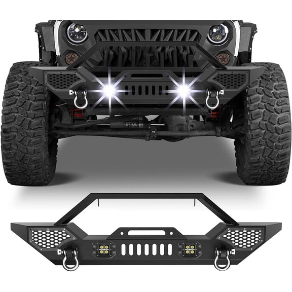 Garvee Front Bumper Compatible with Wrangler TJ 1997-2006 (2/4 Doors), Full Width Off-Road Rock Crawler Bumper with 2 x LED Lights, Heavy Duty Steel, Black