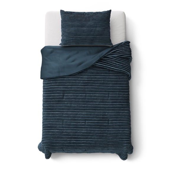 Mainstays Kids Dark Blue Solid Plush Ribbed Corduroy Comforter Set, Twin, 2 Pieces