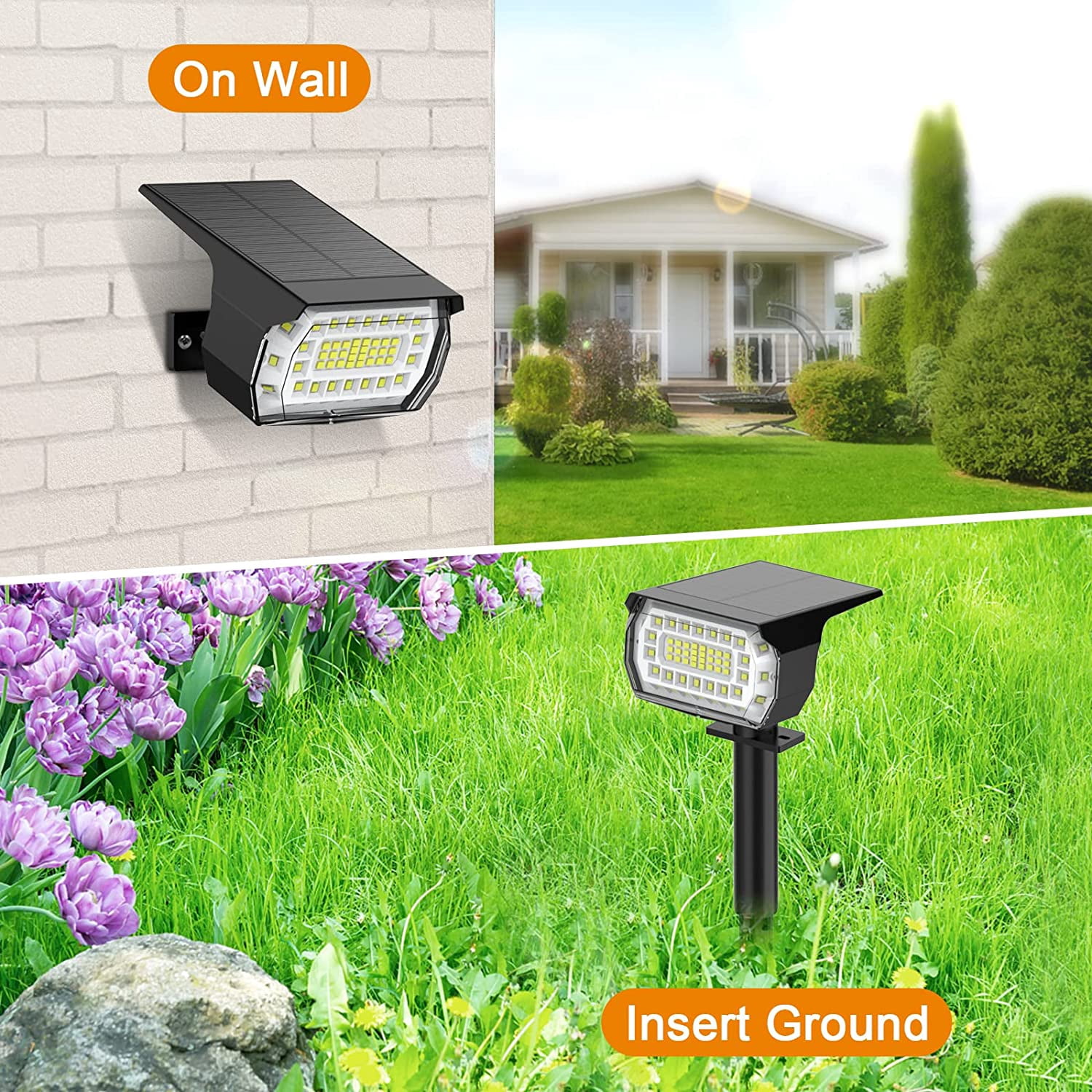 Solar Spot Lights Outdoor, [8 Pack/76 LED] 2-in-1 Solar Landscape Spotlights, 3 Modes IP65 Waterproof Dusk to Dawn Solar Powered Flood Wall Lights for Outside Yard Garden Pathway(Cool White)