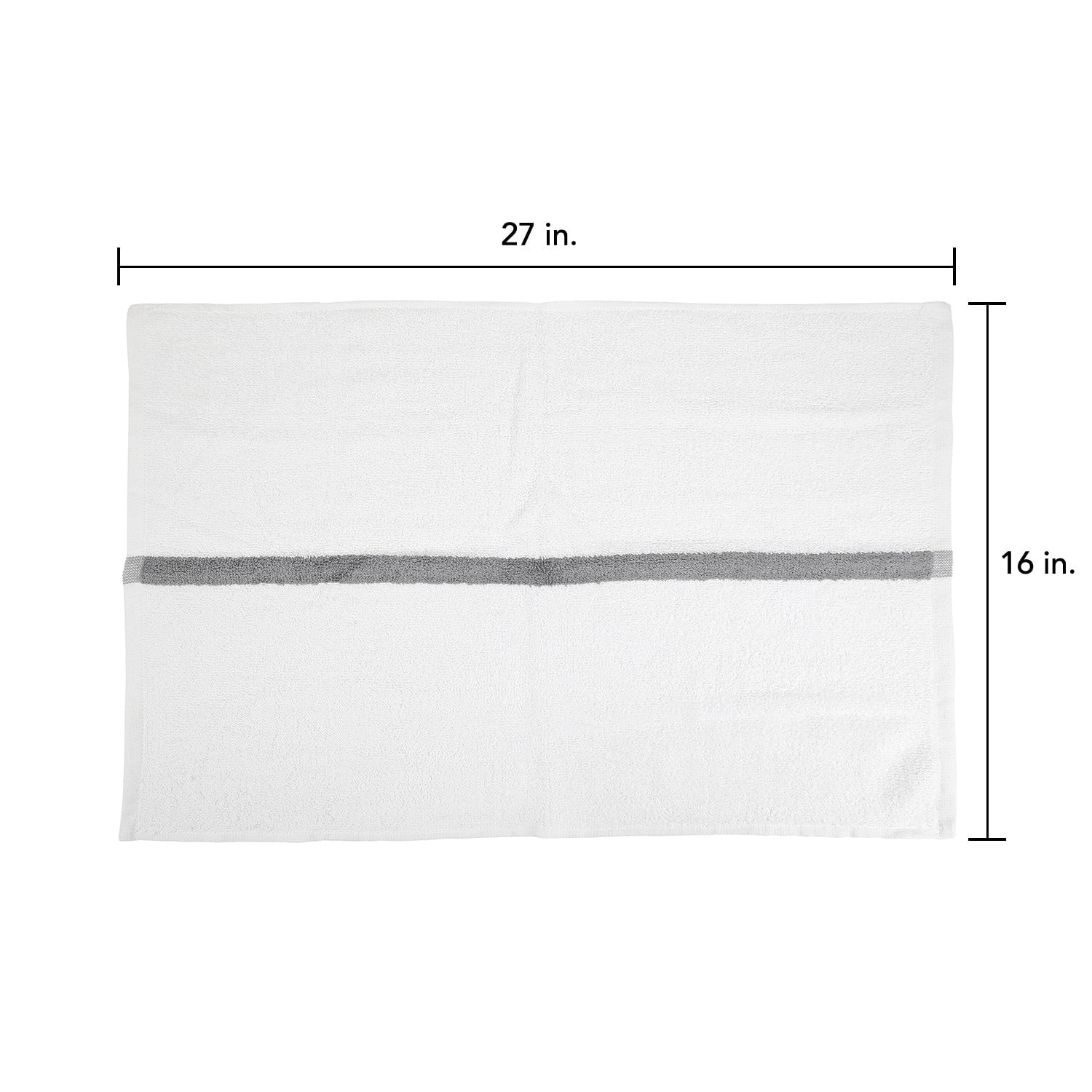 Arkwright Power Gym Hand Towels (12 Pack), 16x27 in., Soft Cotton, White with Grey Stripe
