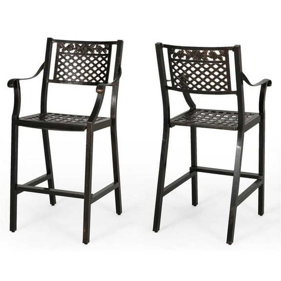 Seamus Outdoor 29" Aluminum Barstools, Set of 2, Copper