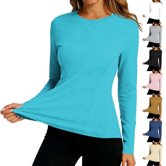Favoffer Women's Ice Silk Tops Long Sleeve Solid Color Elastic Sun Protection Loose Fit Sports Tops for Gym Hiking Running Yoga Outdoor