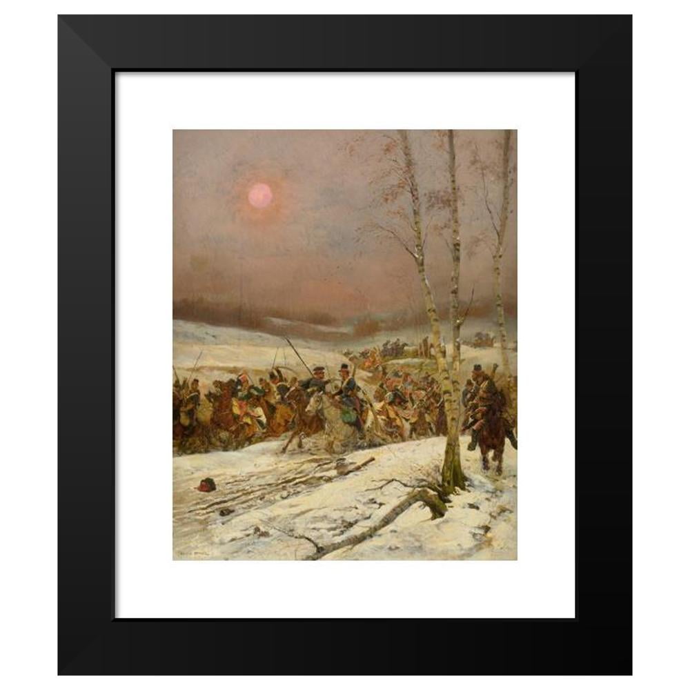 Jean-Baptiste Édouard Detaille 20x24 Black Modern Framed Museum Art Print Titled - Cossacks Attacked by the Guard of Honor During Napoleon's Russian Campaign
