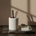 thumbnail image 3 of Natural Stone Travertine Desk Organizer Box, Heavy Duty Round Pen Holder, Decorative Pencil Case for Home Office, Modern Desktop Storage Container for Makeup Brushes or Utensils, 3 of 4