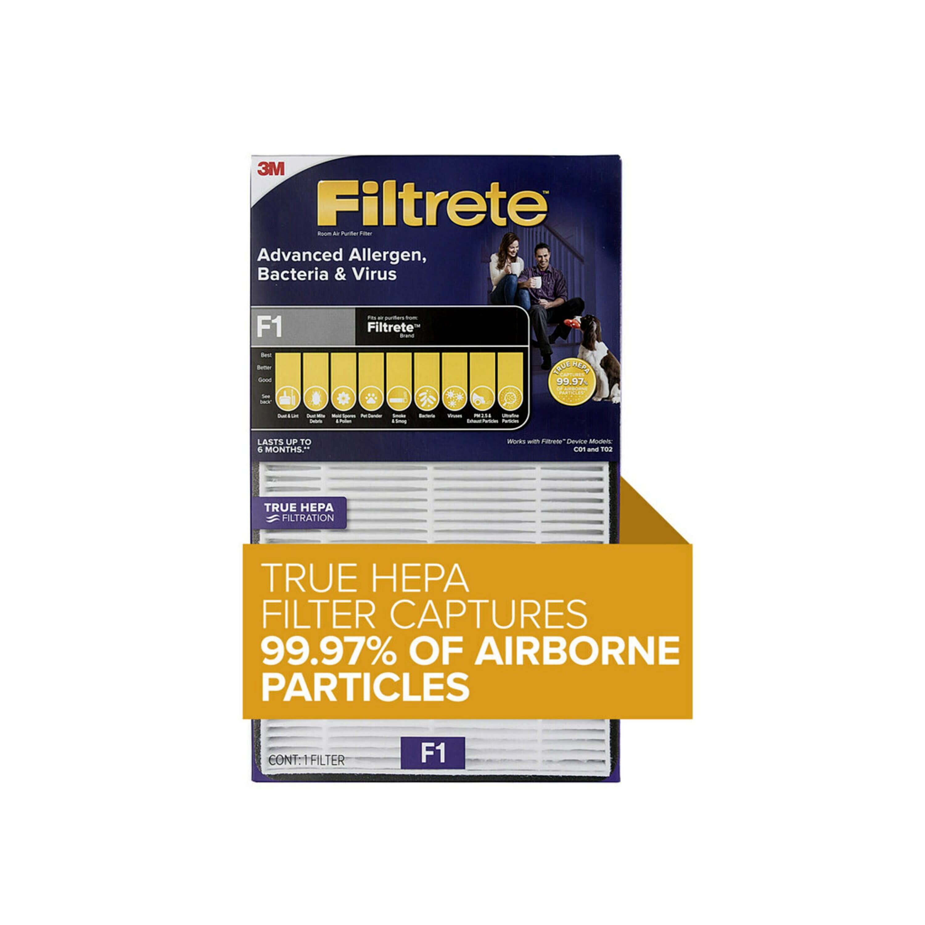 Filtrete by 3M Advanced Allergen, Bacteria  Virus True HEPA Air Purifier Filter, F1