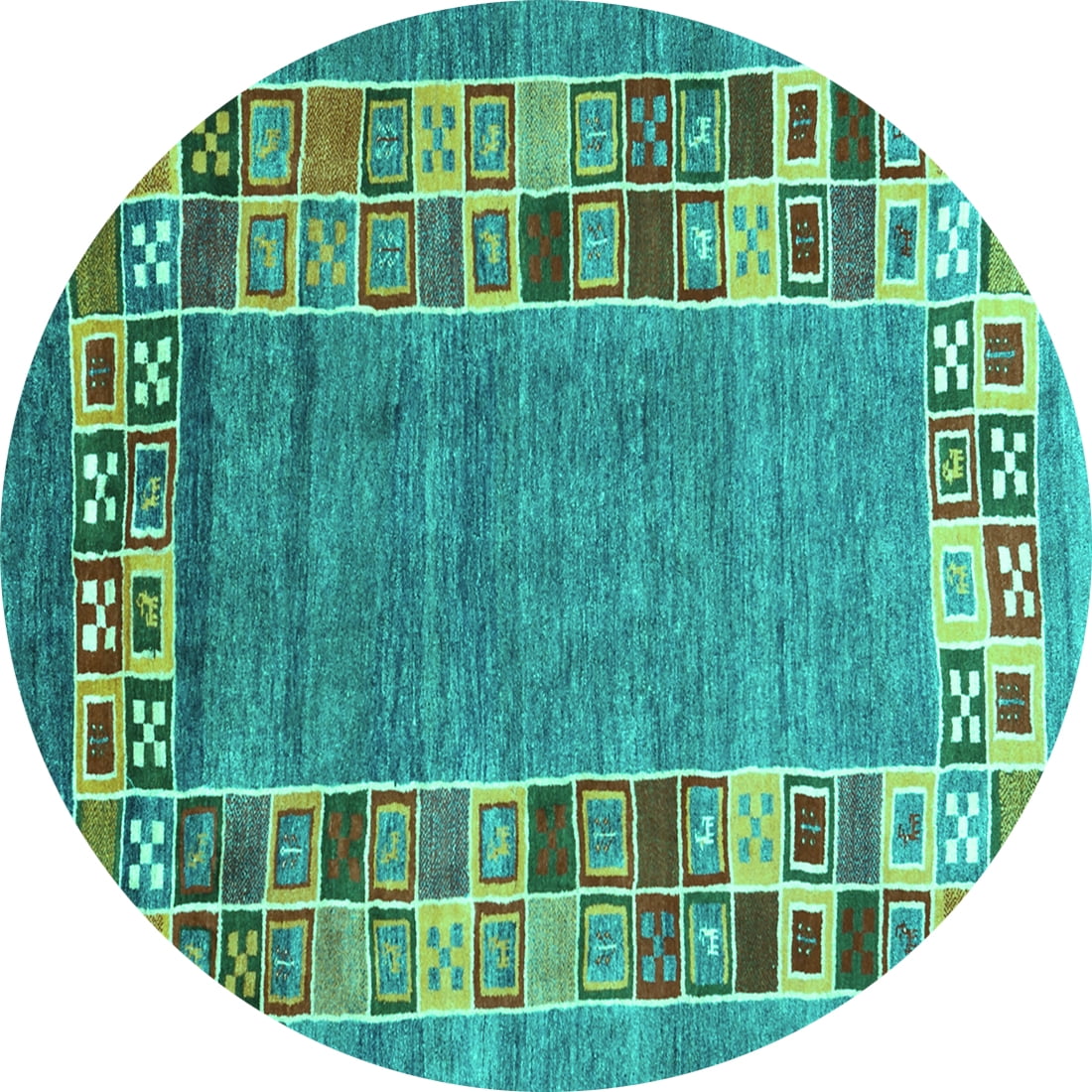 Ahgly Company Indoor Round Abstract Turquoise Blue Contemporary Area ...