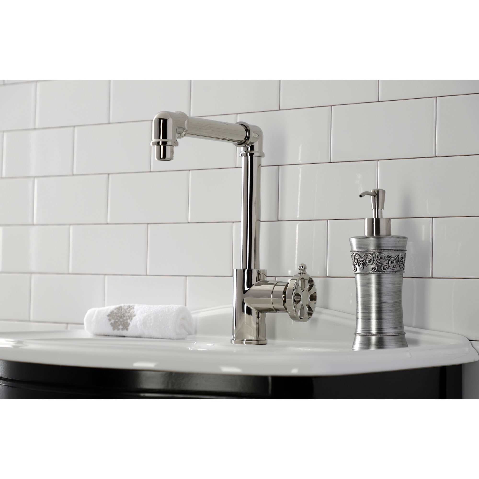Kingston Brass KS144RXPN Belknap One-Handle Single-Hole Bathroom Faucet with Push Pop-Up Drain, Polished Nickel