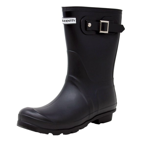 Exotic Identity Original Short Rain Boots, Waterproof, PVC, Nonslip Sole, Garden Boot, Lightweight, Adjustable Ankle Buckle - 6M - Matte Black