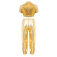 thumbnail image 4 of Aiihoo Kids Modern Jazz Dance Party Sets Girls Short Sleeve Metallic Shiny T-shirt Crop Tops with Pants Outfits Gold 6, 4 of 6