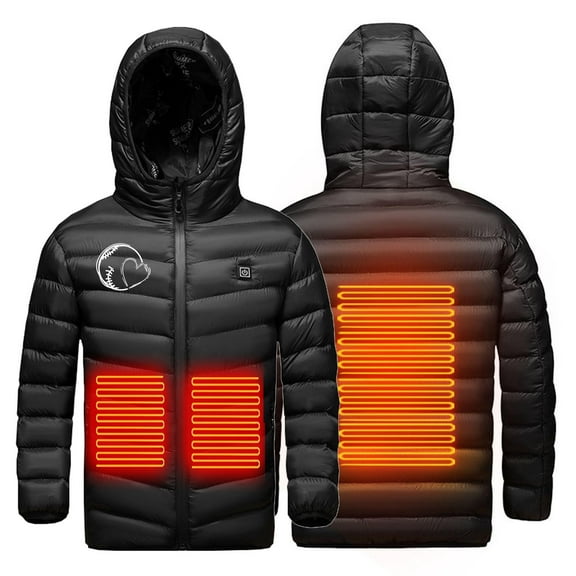 Odeerbi Kids Boys Girls Heated Jacket Winter Thermal Heated Coat Plus Size USB Intelligent Constant Temperature Heated Windproof Coat Children 3 Heated Jacket Kids Clothes Black without Power Bank