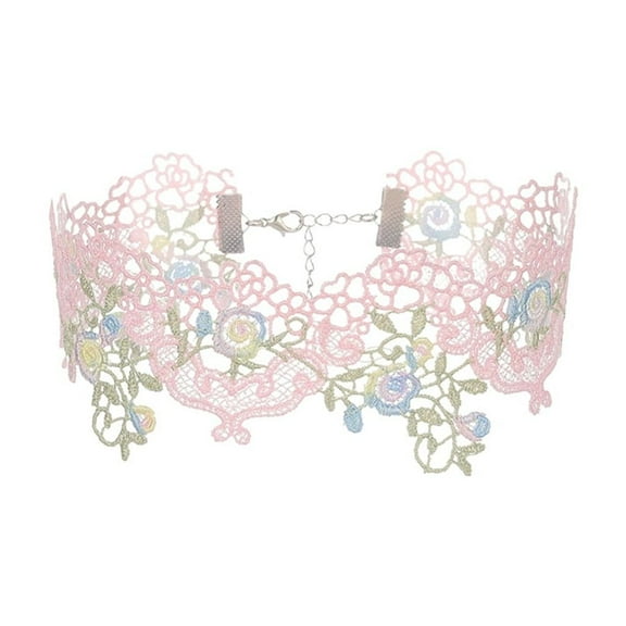 Aellinatey Elegant Flower Adorned Lace Necklace Colorful Hollowed Lace Choker Adornment