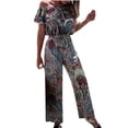 thumbnail image 1 of Mono de mujer, monos, monos, monos elásticos de verano de manga corta, Tops de tubo estampados, pantalones informales erógenos con hombros descubiertos para vacaciones Odeerbi ODB-2, 1 of 9