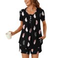 thumbnail image 1 of LOVZFMLL Pyjamas pour Femmes Décontractés Amples Confortables Ensemble de Détente d'Été avec Poches Noir B S, 1 of 5