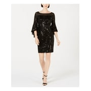 CALVIN KLEIN Womens Black Bell Sleeve Above The Knee Sheath Cocktail Dress 8