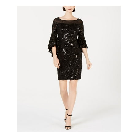 CALVIN KLEIN Womens Black Bell Sleeve Above The Knee Sheath Cocktail Dress 8