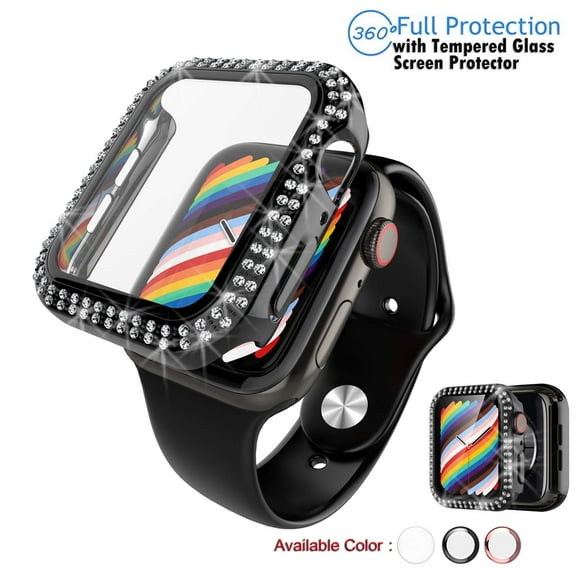 Njjex Apple Watch Case with Screen Protector for Apple Watch 38/42/40/44/41/45mm Series 8/7/6/5/4/3/2/SE, Bling Crystal Diamond Rhinestone Ultra-Thin Bumper Full Cover Protective Case for Women iWatch