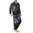 thumbnail image 2 of Naloa Purple-Eyed Floral Leopard Men’s Pajamas Set - Long Sleeve Button Down Sleep Shirt and Pajama Bottoms Sleepwear Set-Large, 2 of 7