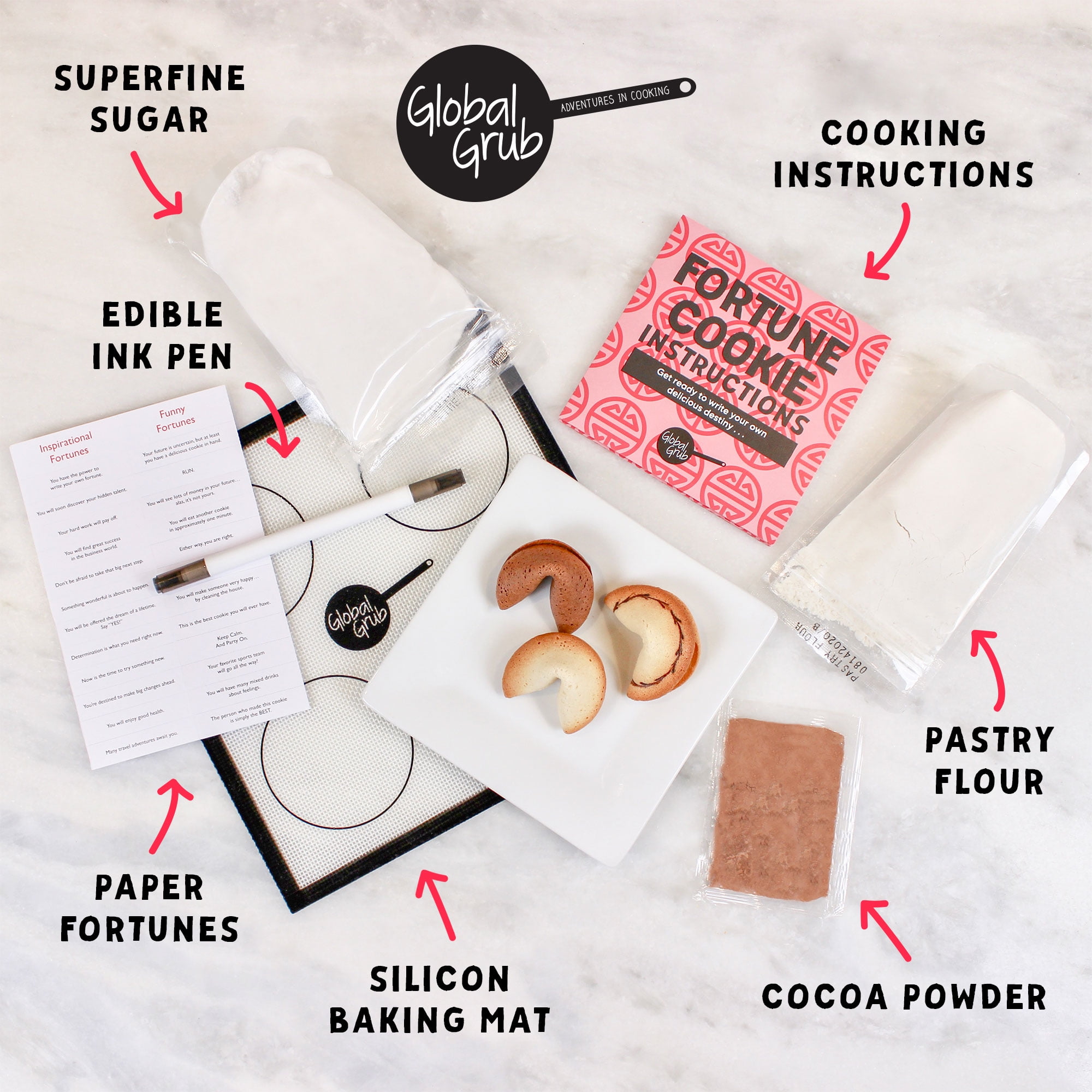 Global Grub DIY Fortune Cookie Kit | Makes 48 personalized cookies w/Ingredients, Tools, Instructions