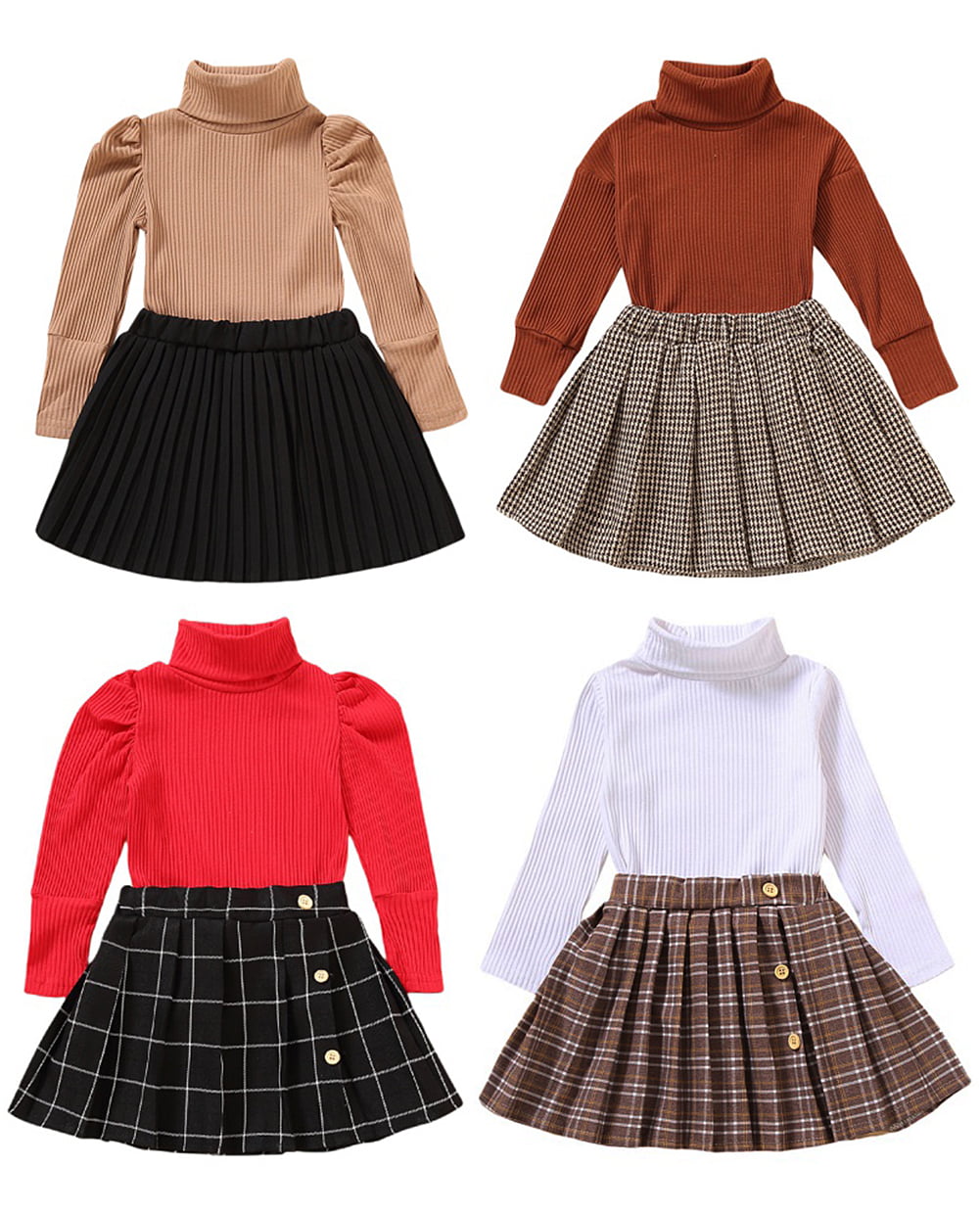Actoyo Baby Girls Two-piece Set Solid Turtleneck Knitwear Tops Sweater + Pleated Skirt 0-5T Walmart.com