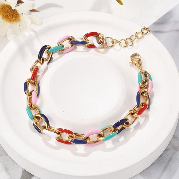 304 Stainless Steel Cable Chains Bracelets Enamel style Golden 7-1/8 inch(18.1cm)
