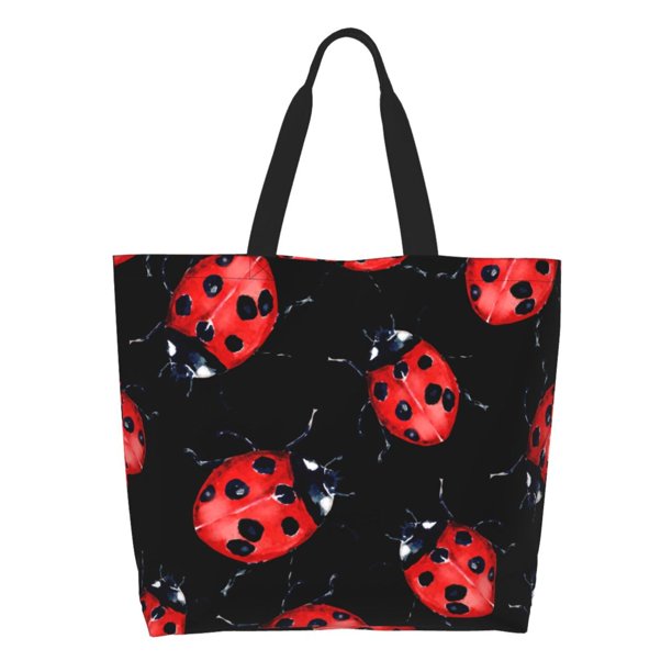 Fotbe Beautiful Red Ladybug Bolsa Tote Estética de Lona con Estampado para Mujer - Bolsa Reutilizable de Hombro Casual para Vacaciones, Compras, Trabajo y Gimnasio