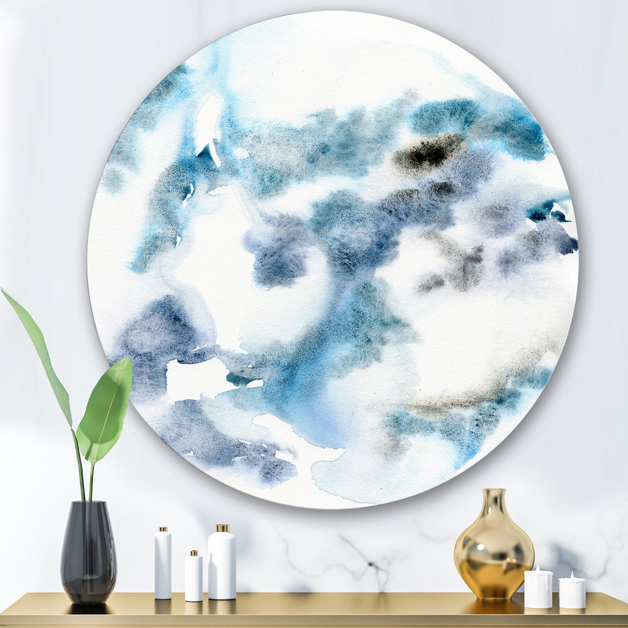Designart 'Abstract Of Clouds Dark Blue Colored III' Modern Circle Metal Wall Art 29x29 - Disc of 29