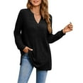 thumbnail image 2 of Jewelreauty Long Sleeve Shirts Womens Casual V Neck Side Slit Tops with Pockets Loose Solid Pullover Blouses (M, Black), 2 of 9
