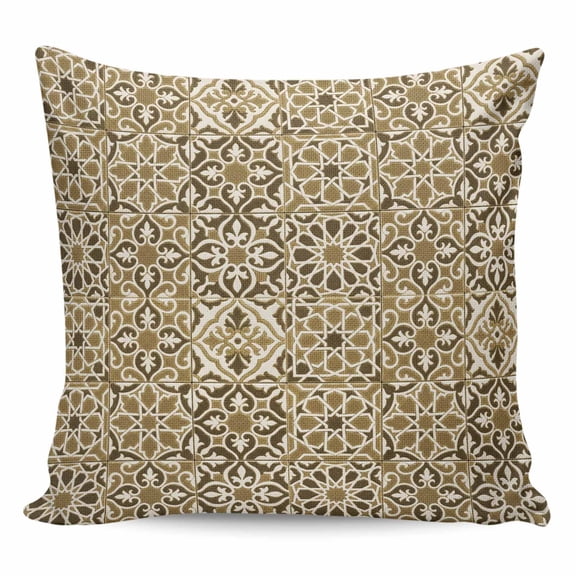 Throw Pillow Covers 24x24 Inch, Traditional Morocco Decorative Pillow Cases for Couch Sofa Bed, Vintage Abstract Geometric Art Brown Cotton Linen Square Home Decor Pillowcases with Hidden Zipper