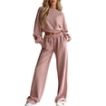 thumbnail image 2 of Sweatsuits Women 2 Piece Outfit 2026 Solid Drawstring Wide Leg Sweatpants Crew Neck Long Sleeve Cropped Tracksuit Pink 2XL, 2 of 7