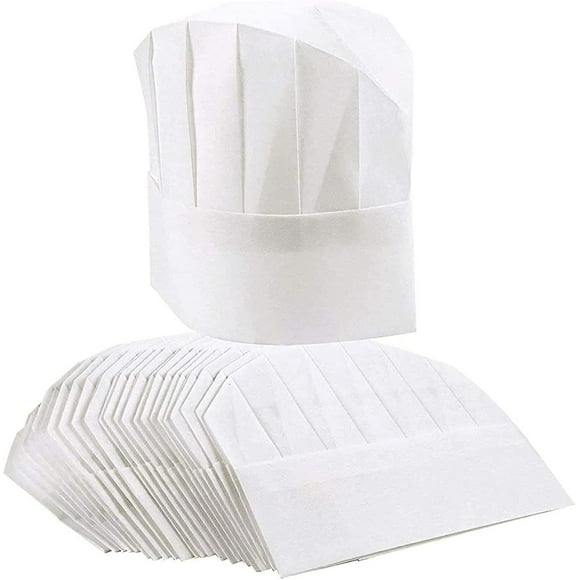 20 Pack Paper Chef Hats for Kids, Adults, Adjustable White Kitchen Toque Cap Bulk Set