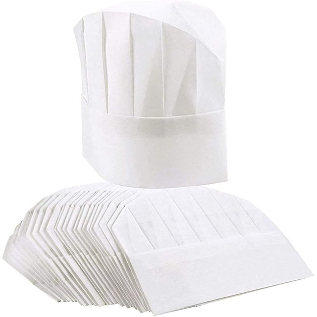 20 Pack Paper Chef Hats for Kids, Adults, Adjustable White Kitchen Toque Cap Bulk Set