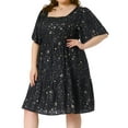 thumbnail image 2 of DARING DIVA Plus Size Chiffon Square Neck Short Sleeve Metallic Dress 1X Black, 2 of 5