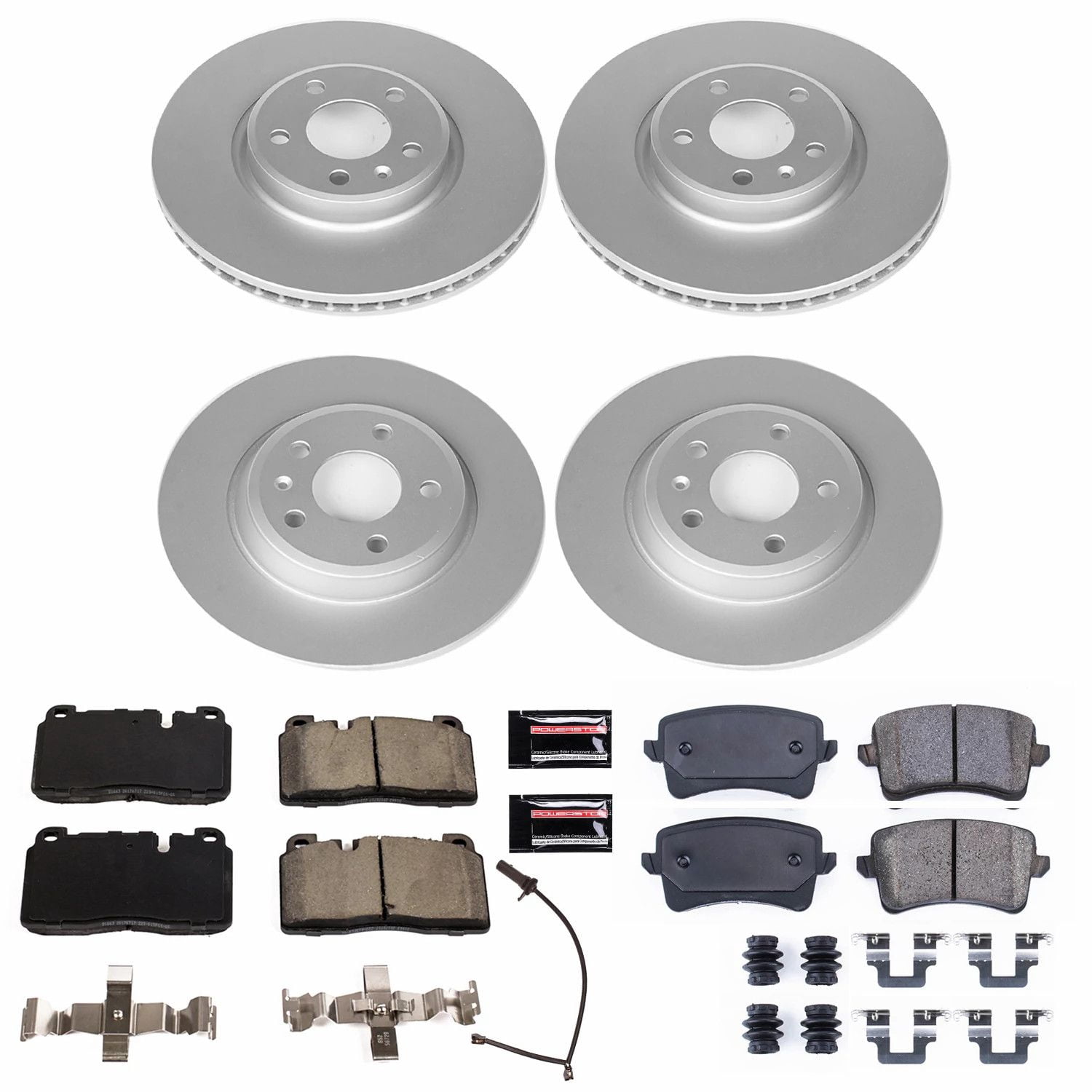 PowerStop Front and Rear Geomet Coated Brake Rotor and Pad Kit Fits: AUDI Select Models CRK7096
