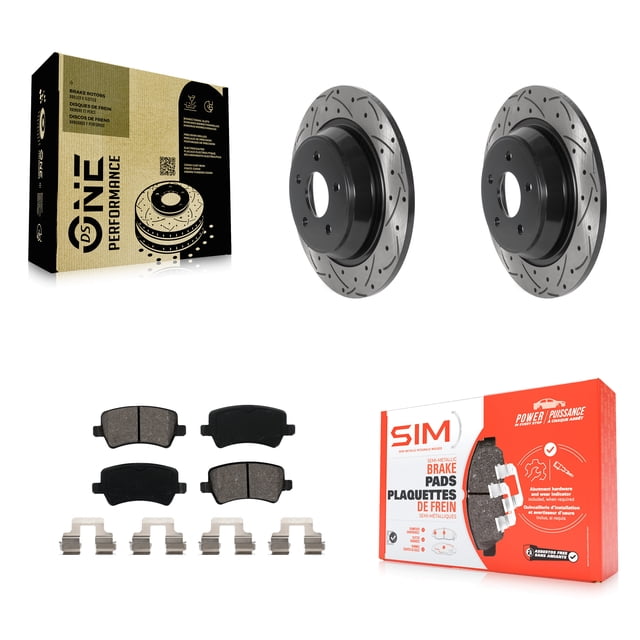 Transit Auto Rear Coated Drilled Slotted Disc Brake Rotors and Semi-Metallic Pads Kit for Car 2012-2015 Land Rover Range Evoque KDS-100816