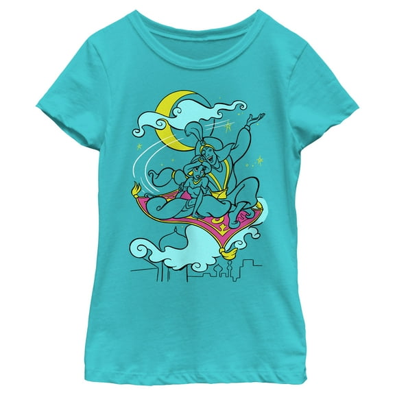 Girl's Aladdin Couple on Carpet Graphic Tee Tahiti Blue X Large