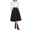 thumbnail image 2 of Corduroy Skirt for Women Button Front High Waist Vintage Stretch A-Line Flared Casual Midi Skirts with Pockets XS Black, 2 of 6