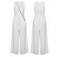 thumbnail image 5 of RongHuan Women's Cotton Linen Jumpsuit Adjustable Overalls Side Button Wide Leg Jumpsuits Baggy Sleeveless Romper with Pockets, 5 of 5
