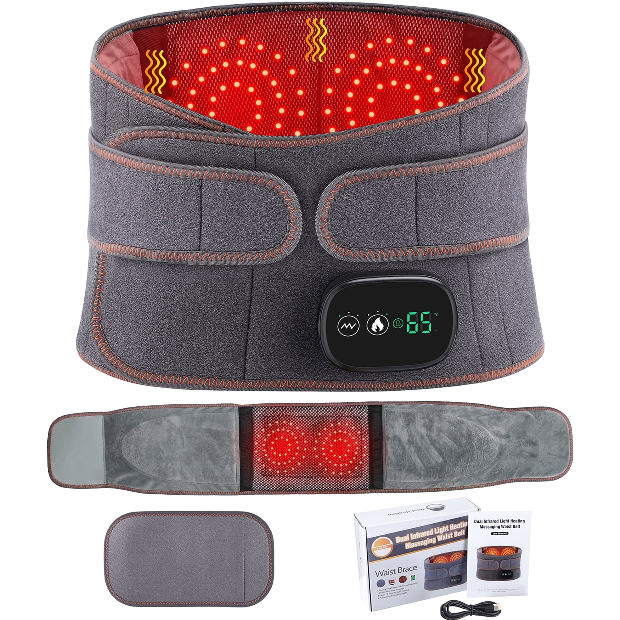 Heating Back Brace for Lower Back Relax, Heated Back Support Belt, Cordless Heating Pad Operated by 5000mAh Rechargeable Battery, 3 Vibration Modes & 3 Heat Levels, Gifts for Men Women