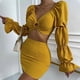thumbnail image 4 of Conjuntos de blusa de manga larga y minivestido con cuello en V para mujer a la moda de 2 piezas Wmkox8yi  bvn769, 4 of 9