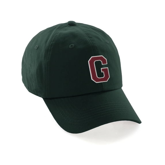Custom Hat A to Z Initial Letters Classic Baseball Cap, Dk Green Hat White Red Letter G