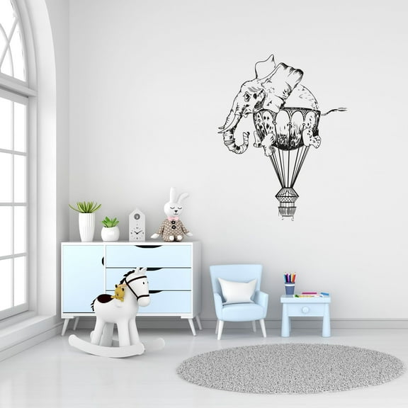 Elephant Animal Sky Hot Air Balloon HotAir Balloons Decorative Vinyl Design Wall Sticker Art Decal Boy Girl Kid Room Bedroom Nursery Kinder Playroom Home Decor Stickers Decoration Size (30x20 inch)