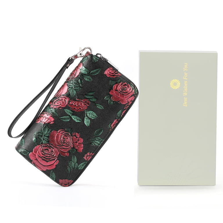 GOIACII Women's Large Floral Leather Wallet With Wristlet photo 4