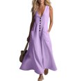 thumbnail image 4 of ClodeEU Women's Linen Blend Sleeveless V Neck Button Down Maxi Dress,Casual Loose Beach Cover Up with Pockets Purple,Women's Plus S, 4 of 7