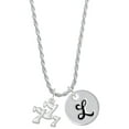 thumbnail image 1 of Delight Jewelry Three Lucky 7s Silvertone Script Initial Disc - L - Charm Necklace, 20"+3", 1 of 4