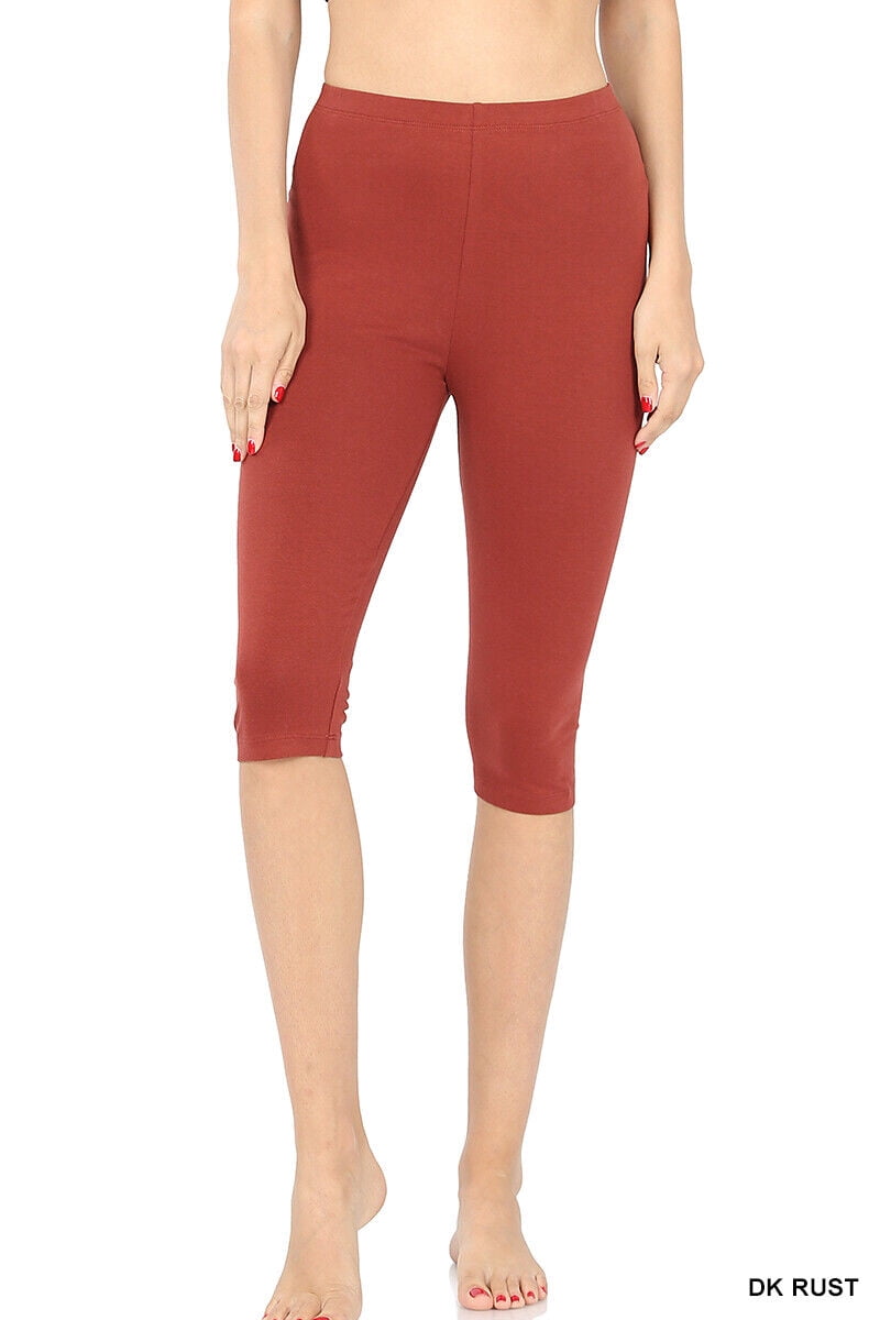 Zenana Premium Cotton Capri Knee Length Leggings Multiple Solid Colors Womens Sizes S3X