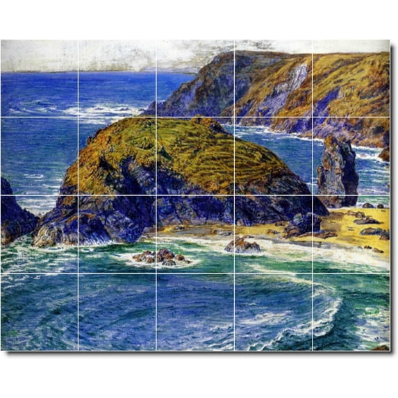 Ceramic Tile Mural-William Hunt Waterfront Painting 436. 60" w x 48" h using (20) 12 x 12 ceramic tiles